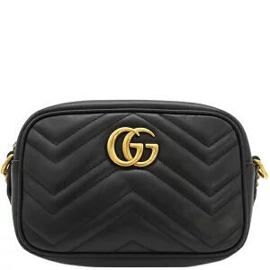 Gucci GG Marmont Camera Bag Leather Black Chain Shoulder Strap